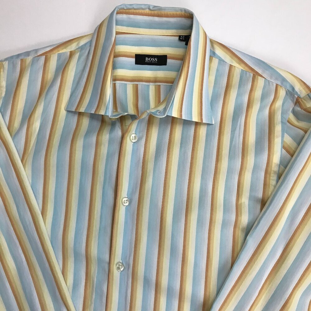 BOSS Men 100% Cotton Button Striped Multi-Color 16.5 - 42 Shirt